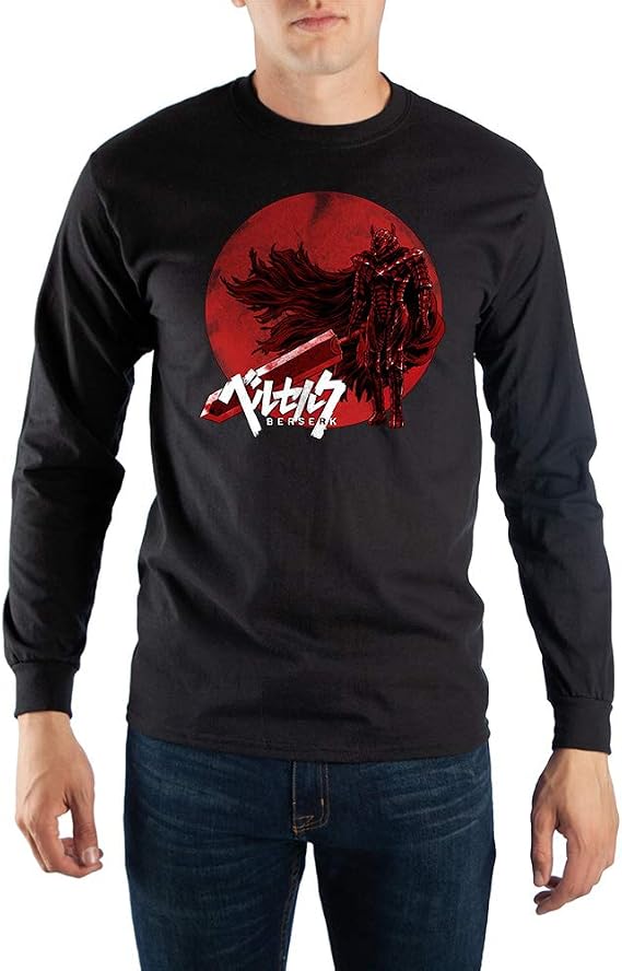 Berserk Anime Cartoon Mens Black Long Sleeve Graphic Tee Shirt