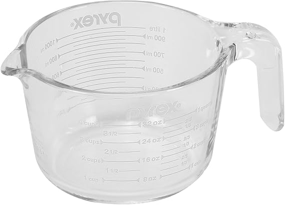 Pyrex CP-8652 Measuring Cup, 1.0 Litre, Heat Resistant Glass, Oven-Safe, Microwave-Safe, Dishwasher Safe, Freezer-Safe, White