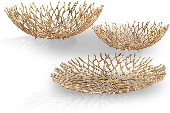 SPI Home Set of 3 Cast Aluminum Coral Tray and Bowls