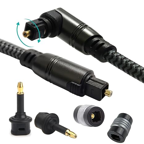 CACACOL Toslink Optical Cable Opt Male (2 Meters - 6.5 ft) | Digital Optical Fiber Optic Audio Interface Wire Cord with 2 Mini Toslink Adapter and Female Connector