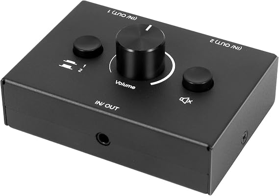3.5mm Audio Switcher, 2 Input 1 Output/1 Input 2 Output Audio Splitter Switcher, Audio Switcher Box, One-Key Mute Button
