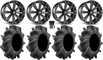 Bundle - 9 Items: MSA Black Kore 14 ATV Wheels 34 Assassinator Tires [4x115 Bolt Pattern 10mmx1.25 Lug Kit]