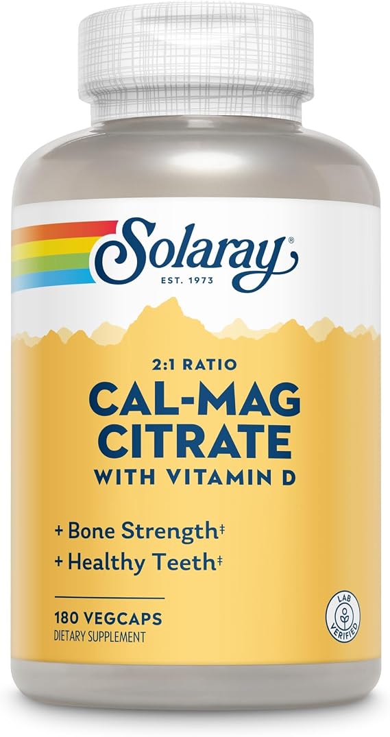 SOLARAY Calcium Magnesium Citrate 2:1 with Vitamin D3, 180 Capsules
