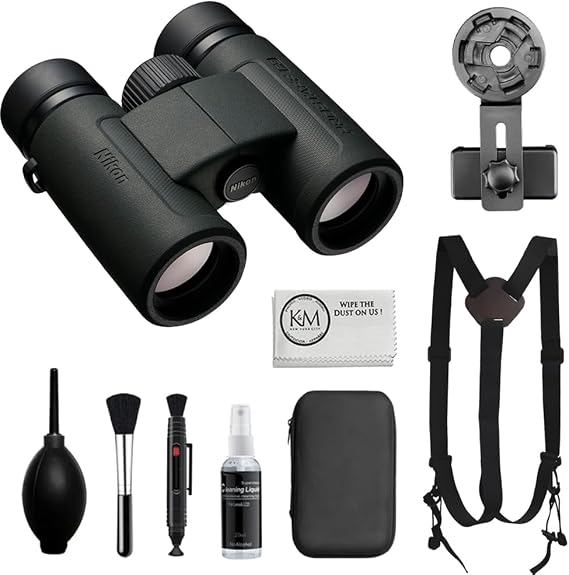 Nikon PROSTAFF P3 8x30 Binoculars Bundled with Harness Strap + Deluxe Cleaning Kit + Smartphone to Binocular Adapter + Microfiber Cleaning Cloth (5 Items)
