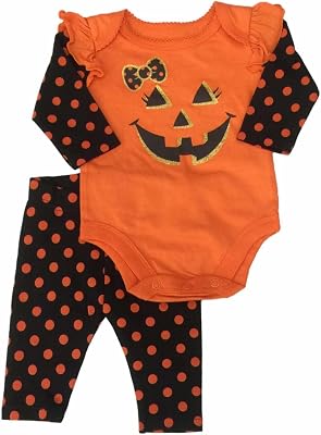Garanimals Infant Girl Orange Dot Pumpkin Bodysuit Leggings Halloween
