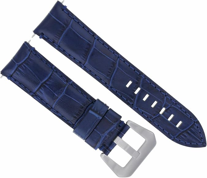 Ewatchparts 22mm Genuine Leather Watch Band Strap Compatible With Montblanc 4810 Timewalker Watch Blue