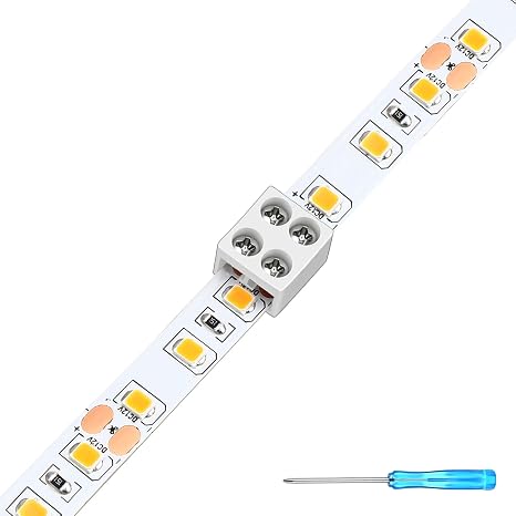 10 Pack Solderless LED Tape to Tape Connectors Tighten Screw Terminal Blocks 2 Pin 8mm Connector with Screwdriver Connector5v 12v 24v Monochrome LED Low Voltage Strip Decorative Finishing (2P8MM-1)