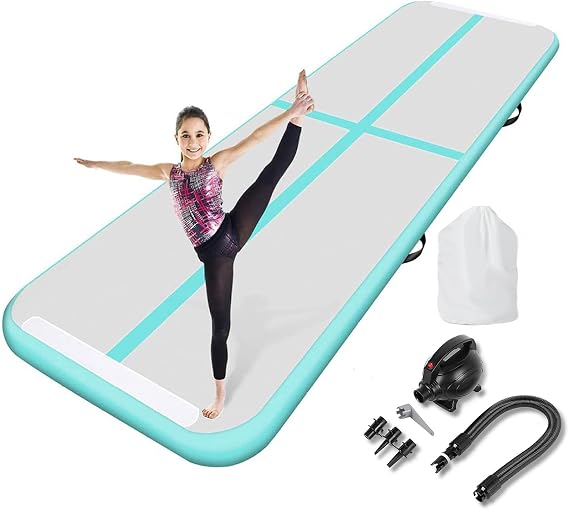 Inflatable Gymnastics Mat Tumble Track Gym Floor Mat 2M-6M Air Tumbling Training Track Thick 10cm with Electric Pump for Gymnastics Home Kids Tumble Training Yoga Water Pilates