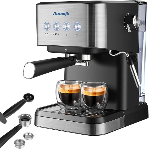 Coffee Machine, Espresso Machine, Home Semi Automatic Coffee Maker, 110V Touch Screen, Steam Milk Frother, Auto Clean, 20 Bars, Perfect for Espresso Machine, Cafe, Home Office Black