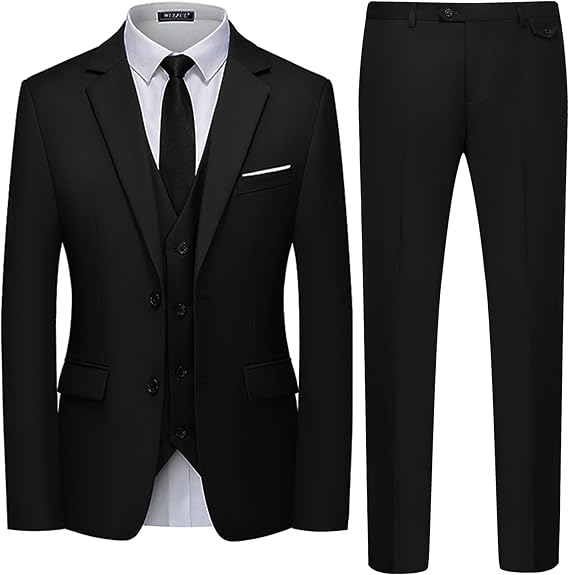 WULFUL Men's 3 Piece Slim Fit Suit Set Two Button Blazer Jacket Vest Pants Tuxedo Set for Party, Wedding and Business
