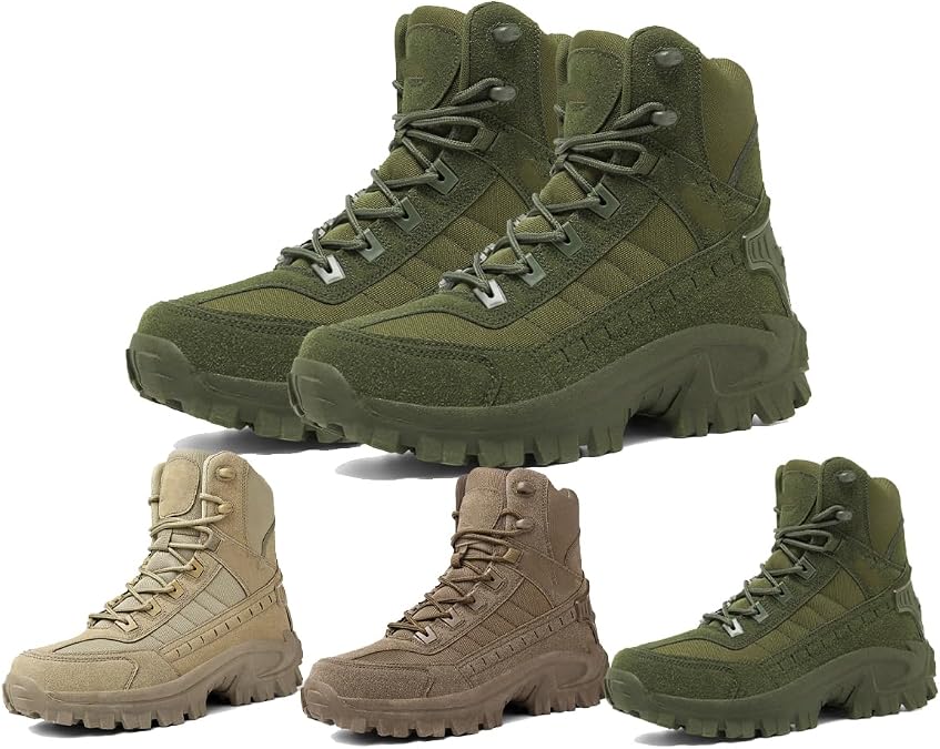 Men's Waterproof Side Zipper Outdoor Combat Boots,Casual Outdoor Mountaineering Trekking Commando Tactical Boots, Lightweight Comfortable Orthopedic Hiking Motorcycle Combat Boots