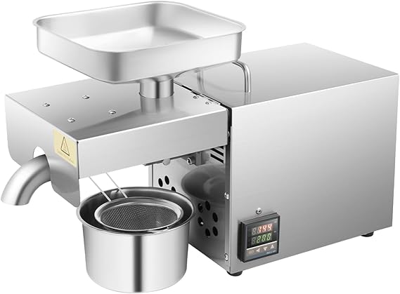 Electric Oil Press Machine 610W, Cold & Hot Pressing Stainless Steel Oil Press Extractor Pressing Mill Maker Machine with 104410F Temperature Control & Filter