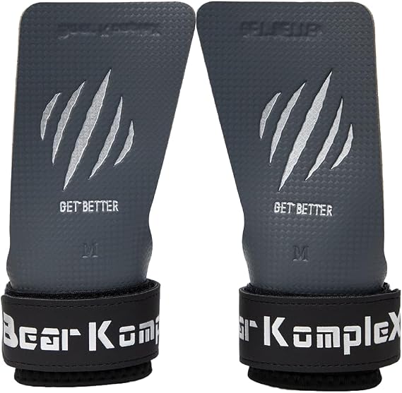 Bear KompleX No Hole Hand Grips - Non-Slip Fingerless Gymnastics Grips for Weight Lifting, Pull-ups & Cross Training | Lightweight, Padded Wrists & Foldable Grip.