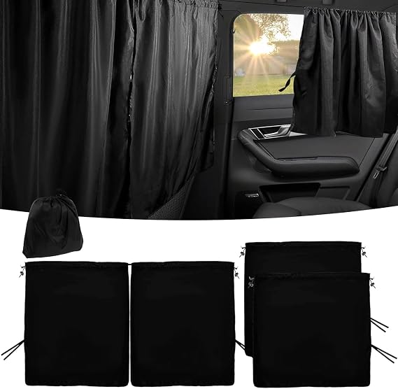 Car Divider Privacy Curtains Set – Front & Rear Window Blackout Shade for Vehicle Interior, 140 x 80 cm, Spring Polyester Fabric for Enhanced Privacy & Heat Reduction