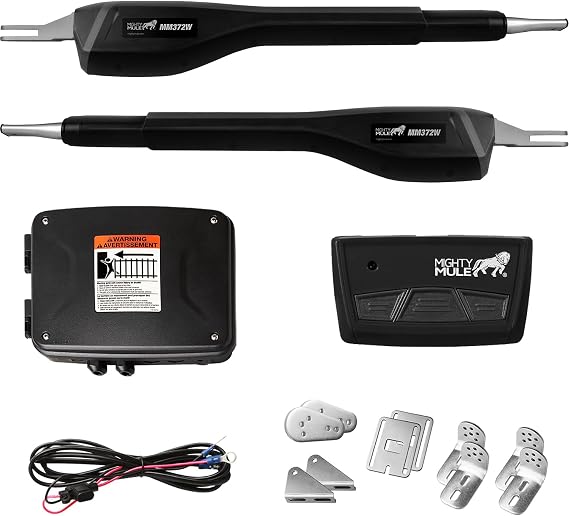 Mighty Mule MM372W Dual Automatic Gate Opener, Smart and Solar Ready-Up to 16ft Long or 550lb per Leaf, Black, 1 Gate Opener Kit