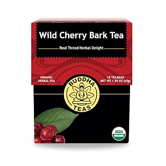 Buddha Teas - Organic Wild Cherry Bark Tea - Herbal Tea - For Health & Wellbeing - Supports Respiratory & Digestive Health - Clean Ingredients - Caffeine Free - OU Kosher - 18 Tea Bags (Pack of 1)