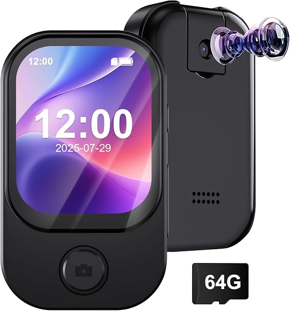 Gueray 64GB Mini MP3 Player with Camera Bluetooth 5.3 Music Player with Speaker Touchscreen FM Radio Voice Recorder Video Alarm Clock E-Book Function TF Card
