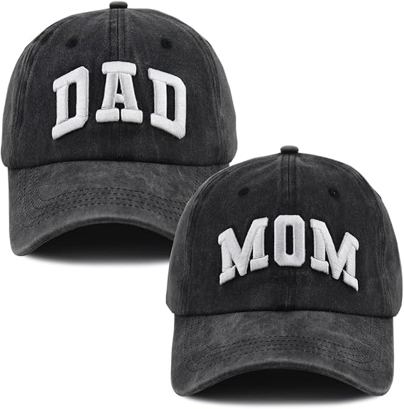 Dad and Mom Hats for Men Women, 3D Embroidered Adjustable Washed Cotton Fathers Mothers Day Birthday Baseball Caps