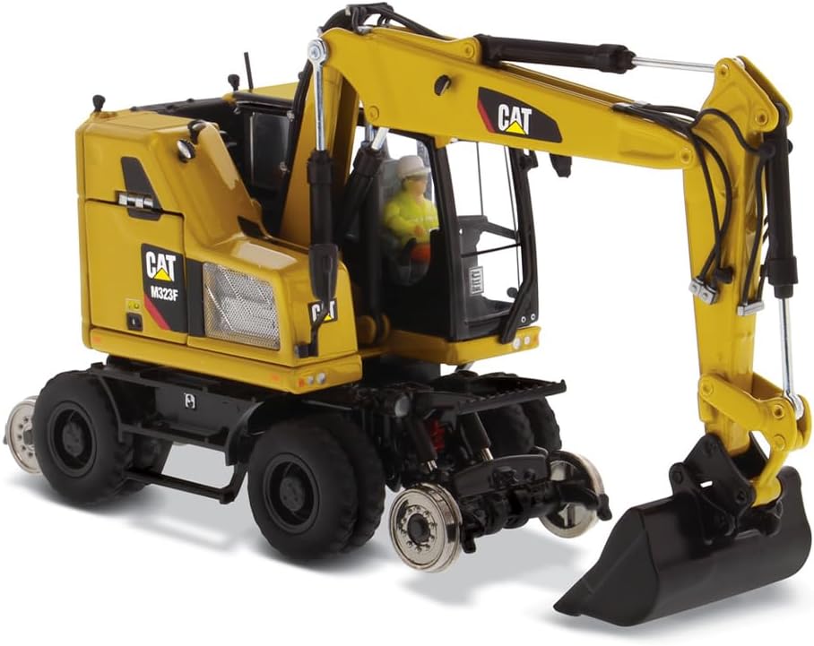 Diecast Masters 1:50 Scale Caterpillar M323F Railroad Wheeled Excavator - Cat Yellow Version | High Line Series Cat Trucks & Construction Equipment Model 85662
