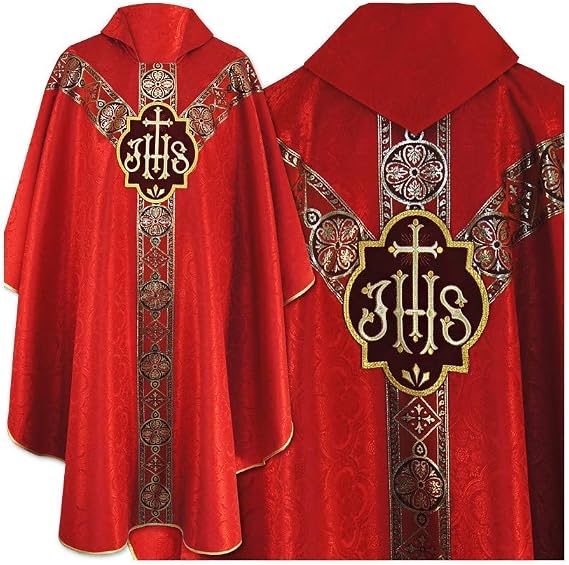 Vestment Red - Semi Gothic style Chasuble with a matching stole, Vestments for Priest, Catholic Vestments, Liturgical Chasuble.