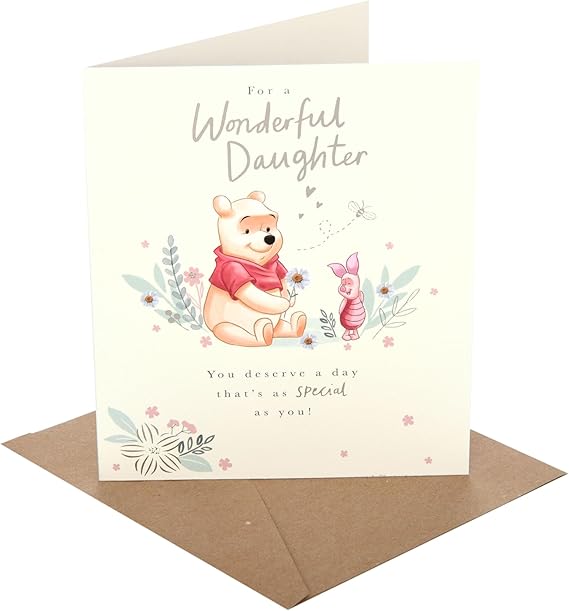 UK Greetings | Disney Winnie the Pooh Birthday Card for Daughter | Daughter Winnie the Pooh and Piglet | Happy Birthday Gifts | Her/Girls/Women | With Envelope | 15.9 x 18.4cm