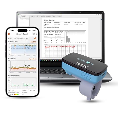 LOOKEE Ring-Pro Wearable Oxygen Monitor with Vibration Reminder for Low O2 - Continuous Pulse Oximeter -Rechargeable Blood Oxygen Saturation Tracker for SpO2 & PR - Free APP & PC Reports