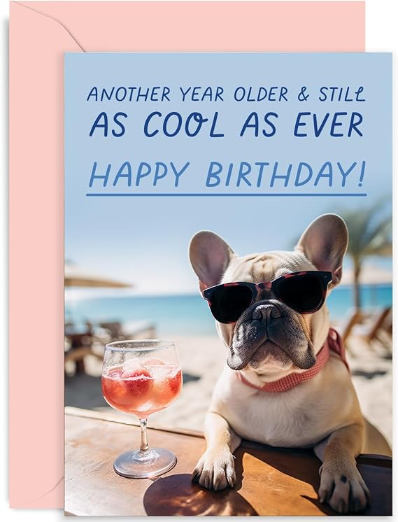 Old English Co. Funny French Bulldog Card - Hilarious Dog Birthday Card for Men & Women - Fur Baby Gift - Blank Inside