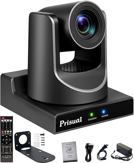Prisual 5th Gen AI Auto Tracking PTZ Camera, 30X Optical Zoom, Broadcast Ready, PoE, 3G-SDI, HDMI, USB 3.0, LAN, Free NDI Upgrade for Church Worship, Auditorium, Live Streaming
