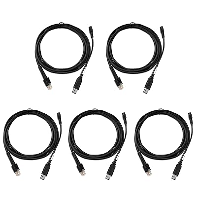 WUHAO 5-Pack CBA-U42-S07PAR USB Cable 9.8FT for Zebra Symbol DS3678-SR DS3678-DP LI3608 LI3678 DS3600 DS3608 DS8108 Barcode Scanner USB-A to RJ-45 Straight 12V