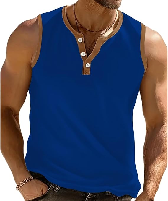 Tank Tops for Men Sleeveless Button Stripted Muscle Casual Slim Fit Lightweight Shirts Outdoor Athletic Gym T-Shirts