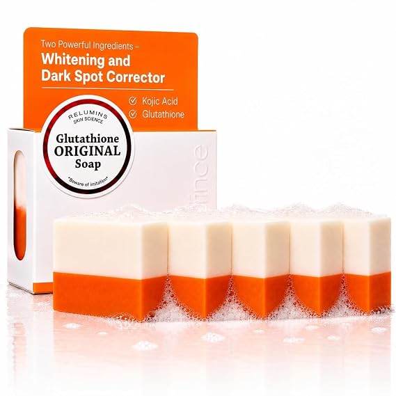 Relumins Glutathione + Kojic Acid Soap Bars Whitening and Darkspot Corrector - Deep Cleansing & Hydrating Soap for Refreshed Skin Perfect - Gentle Exfoliating Formula - 135g x 5 Bars