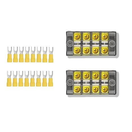 Terminal Block 2 Wrapped 4 Circuits 30A 450v Double-Row Screw terminals and 16 Pieces Connectors