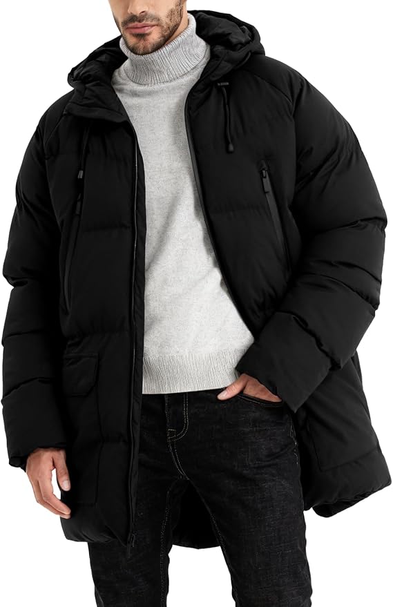 Yimoon Mens Long Winter Coat Hooded Warm Quilted Puffer Jacket Waterproof Thicken Puffy Parka Jacket