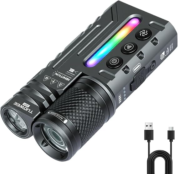 充電式edcフラット懐中電灯、3000ルーメン、rgbライト、22モード、usb-c | スポットライト、投光器、磁気ベース、バッテリーインジケーター、ipx4防水、ポケット懐中電灯、アウトドア、自宅、緊急時