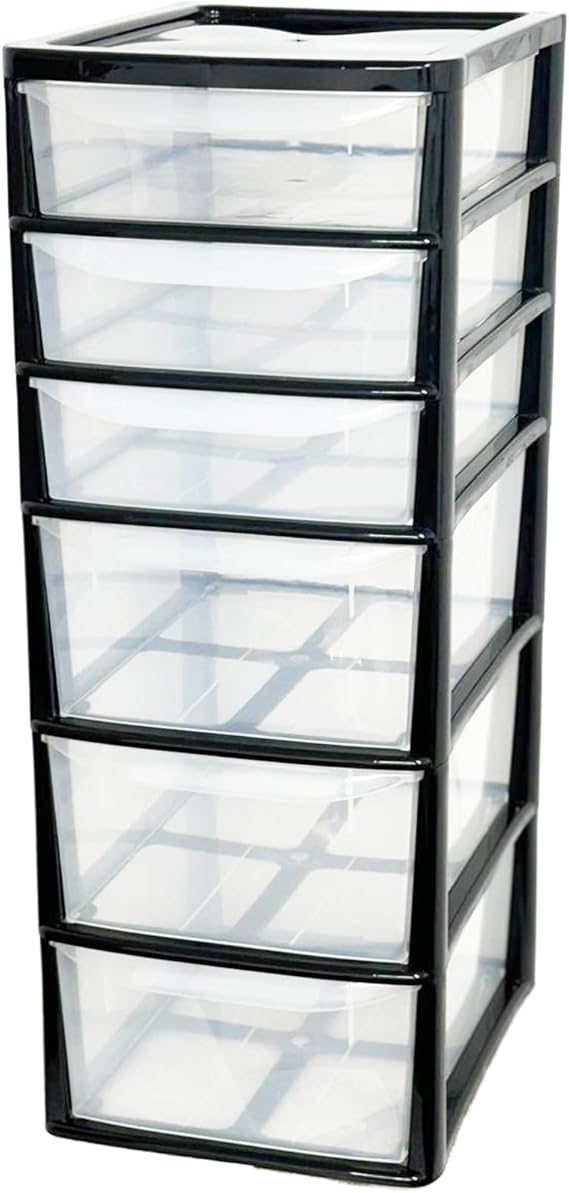 A4 Drawers Storage Unit, Plastic Storage Drawers, Desktop Table top Storage Tower Unit Home, School, Office, Bedroom & Living Room Cosmetic Stationery Organizer (3 Deep 3 Shallow 6 Drawers)