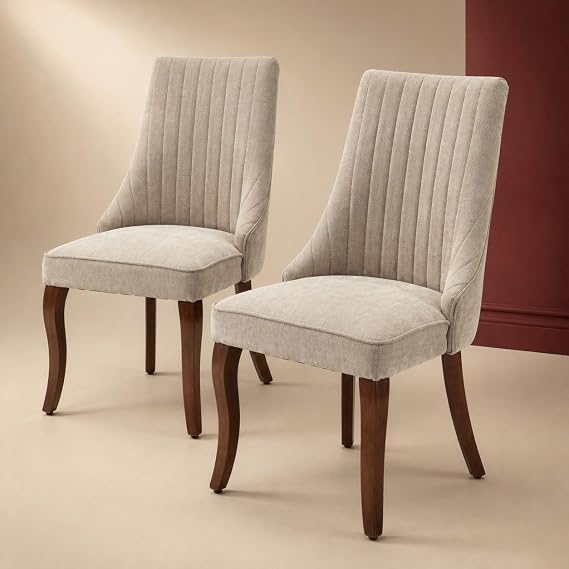 Mid Century Modern Dining Chairs Set of 2, Beige Upholstered Dining Chairs Set of 2, Fabric Kitchen & Dining Room Chairs, Kitchen Chairs with Wood Legs, Sillas de Comedor (Beige, 2 Pcs)