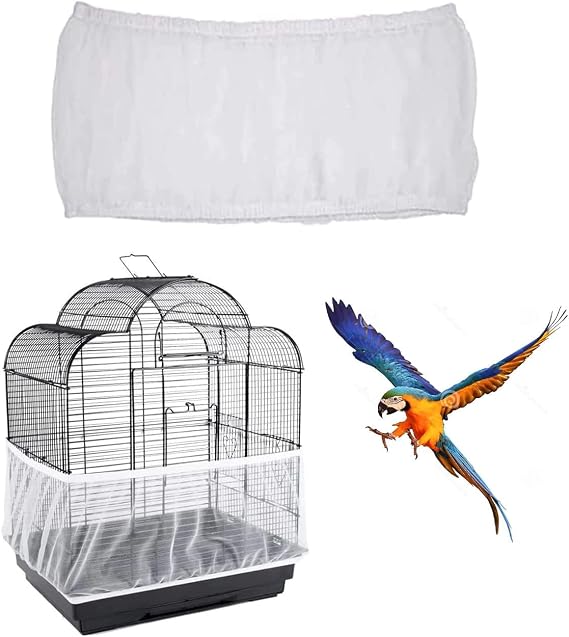 Bird Cage Cover, Stretchy Suitable for 150cm-200cm, Budgie Cage Cover, Bird Cage Seed Catcher, White