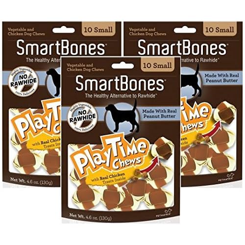 3 Pack Smart Play Time Small Peanut Butter Treat Chews for Dogs - 10 Bones per Pack