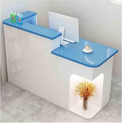 Checkout Counter,Reception Counter Desk,Front Counter Desk With Lockable Drawer ,Modern And Simple, Suitable For Clothing Stores, Store Front Desks, Beauty Salons, Etc.White blue,RIGHT_80CM