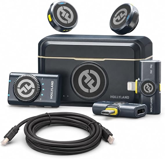 Hollyland Lark M2 Charcoal 2.4 GHz Wireless Lavalier Microphone Combo System with Mustang AV HS-101 HDMI Cable
