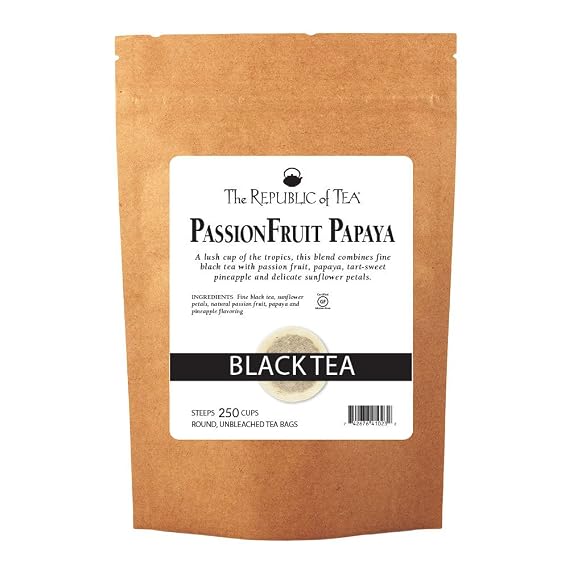 The Republic of Tea PassionFruit Papaya Black Tea Bags, Naturally Caffeinated, 250 Servings