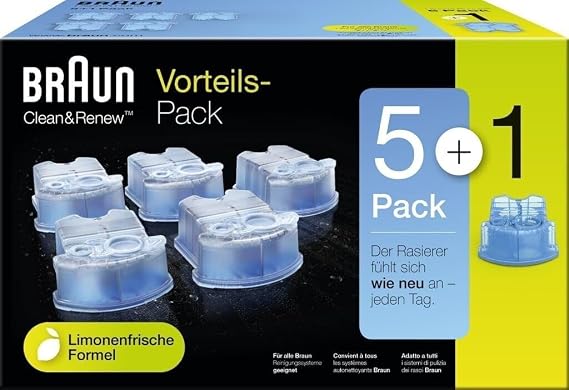 Braun Clean & Renew elektrikli tıraş makinesi için yedek kartuşlar, 5+1'li paket