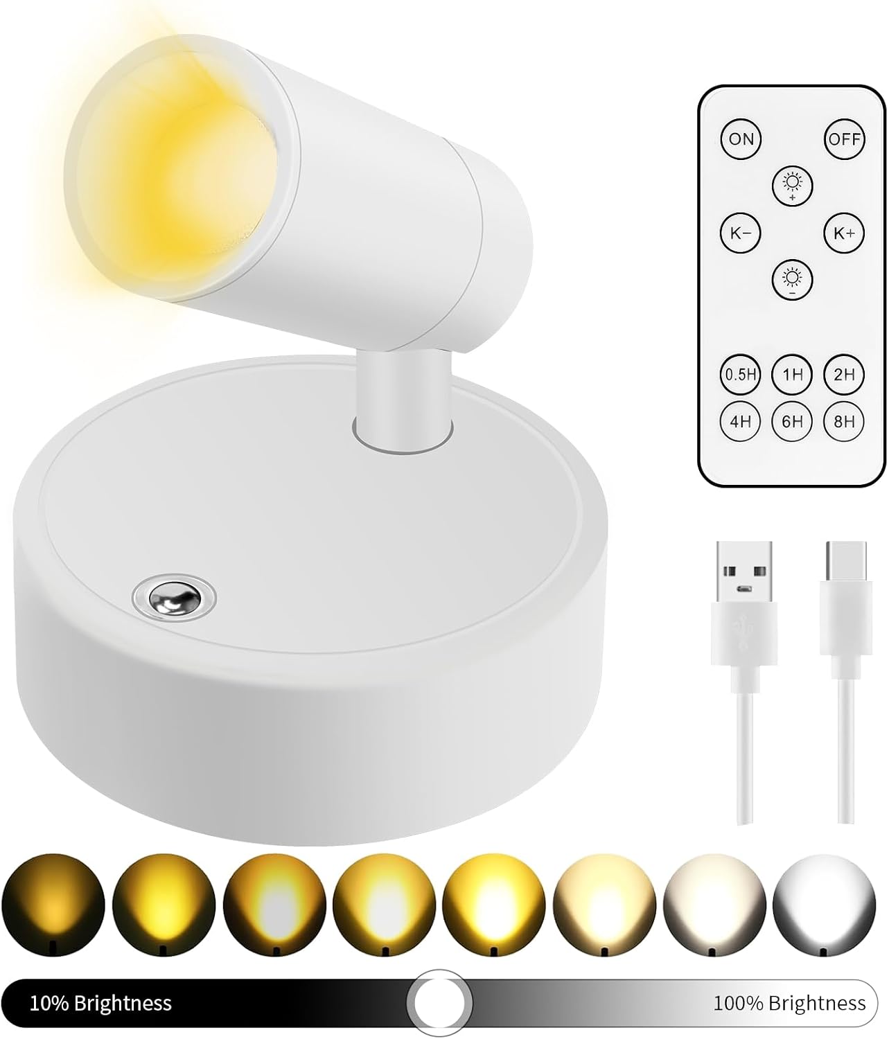 Battery Operated Spot Lights Indoor: 20-120Hrs Battery Life Wireless Spotlight with Stepless Color Temperature & Stepless Dimming & Timer, LED Accent Lighting with Remote for Plant Picture Wall Floor