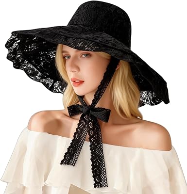 Women Lace Beach Sun Hat Floppy Wide Brim Fishermen Hat Foldable Bowler Bucket Cap Outdoor Travel Sunshade Cap Church Hats