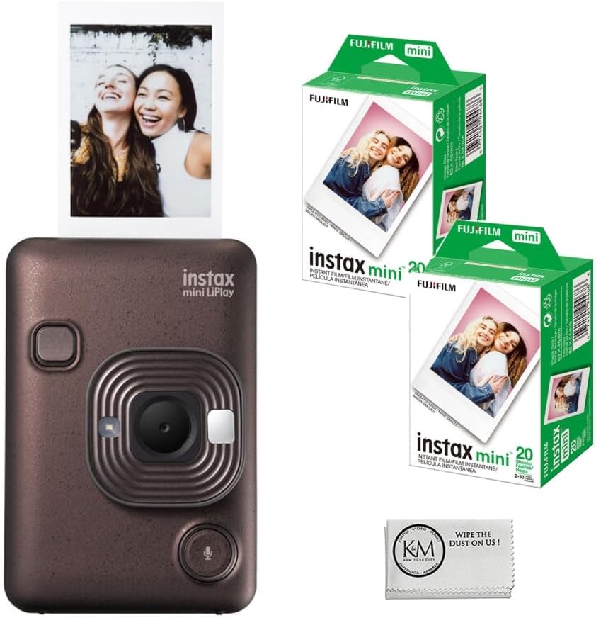 FUJIFILM INSTAX Mini LiPlay Instant Camera | Bronze Bundled with INSTAX Mini Instant Film | 40 Exposures  Cleaning Cloth 4 Items