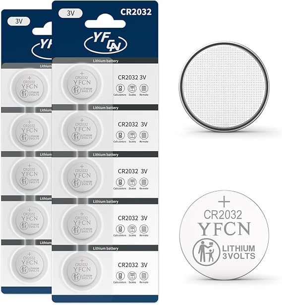 YFCN CR2032 Battery 3V Lithium Batteries 10 Count Pack CR2032 Batteries - CR 2032 Coin Cell Battery for AirTag, Key Fob, Remotes- 10 Years Shelf Life