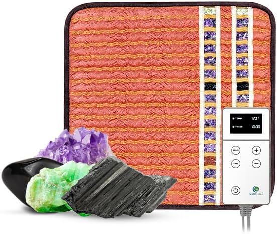 HealthyLine Small Far Infrared Electric Heating Pad for Pain Relief, Heat Therapy with Tourmaline, Amethyst & Obsidian Gemstones, Calming Negative Ions, Auto Shut Off Inframat Pro 18"x18"