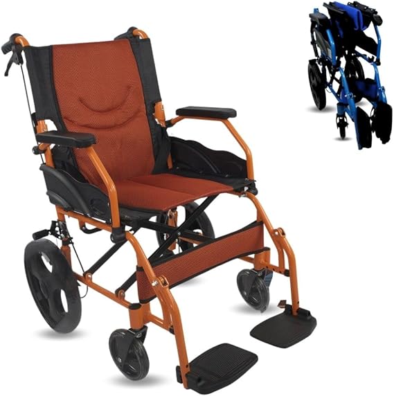 Mobiclinic®, Folding Wheelchair, Lightweight, Seat 16 in, Two Brake Systems, Folding backrest, Aluminium, Folding footrest, Pirámide, Small Castors, European Brand, Fixed armrests (41 cm)