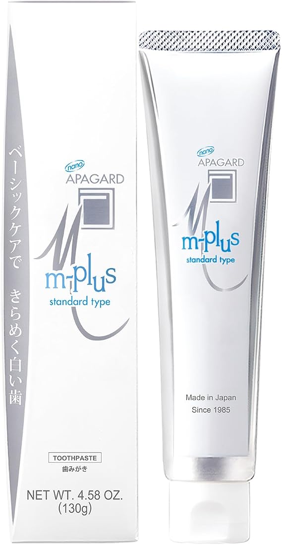 APAGARD M-Plus, Sangi's Nano-Hydroxyapatite Toothpaste for Naturally Whiter Teeth. Fluoride-Free, for Family use, 130g / 4.58 oz, Mild Mint Flavor, Single Pack