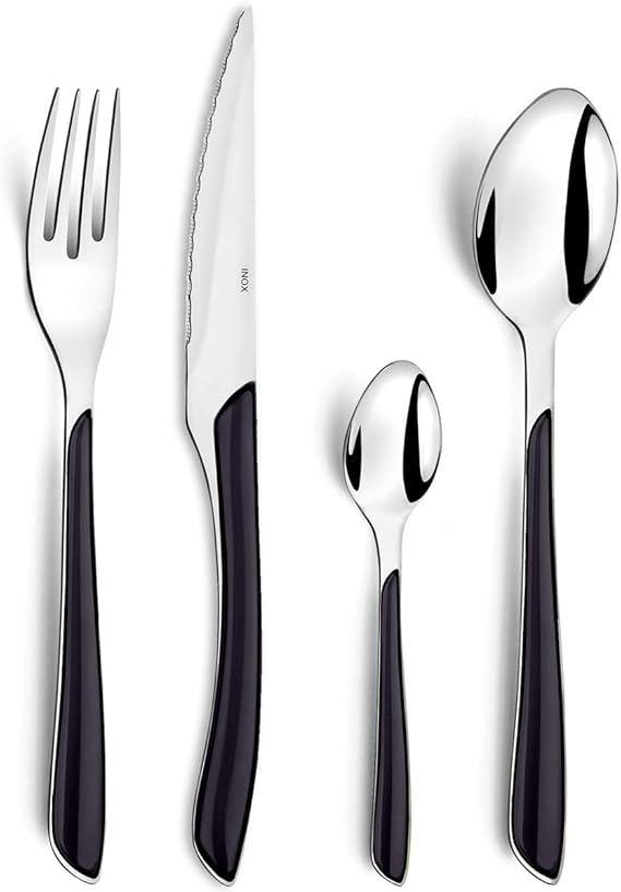 Amefa ECLAT 16 Piece Cutlery Set for 4 – Gloss Black Handles – 18/0 Stainless Steel – Mirror Polished Finish – Bold Contemporary Design – Dishwasher Safe
